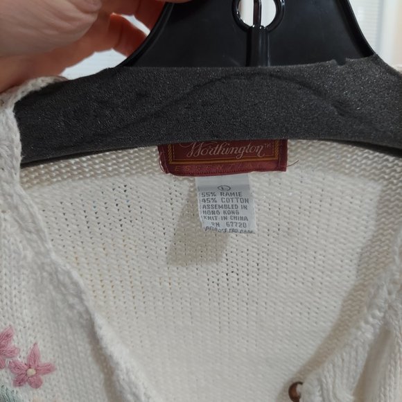 Pastel Floral Embroidered Cardigan with Pearl Buttons and Puff Sleeves Large - Picture 3 of 9